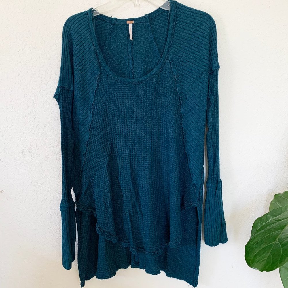 Free People Teal Hi Lo Thermal Top